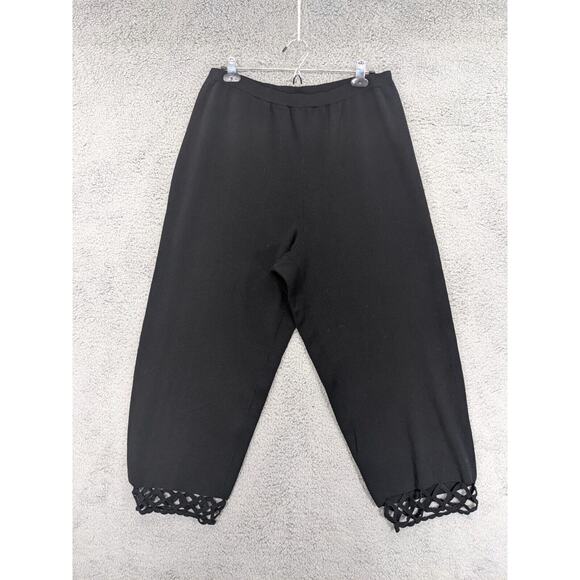 Bloomingdale's Cropped Pants Women 2X Black Hem Detail Knit High Rise P52 - Picture 1 of 11